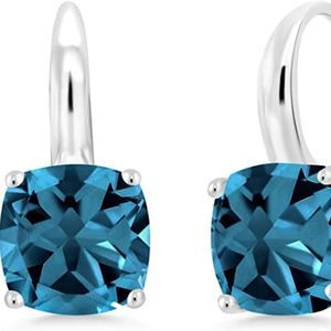 Gem Stone King 925 Sterling Silver Natural Genuine London Blue Topaz Earrings